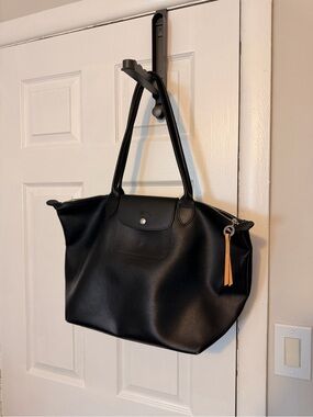 Longchamp Black Leather Tote with Tan Accent